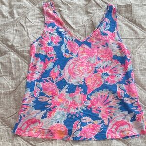 Lilly Pulitzer Blue and Pink Floral Tank Top